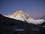 
Makalu West Face, Makalu West Pillar, Makalu Southwest Face, and Peak 3 / Sherson (6422m) radiate in the alpenglow after sunset from East Col Glacier Camp (5800m).

